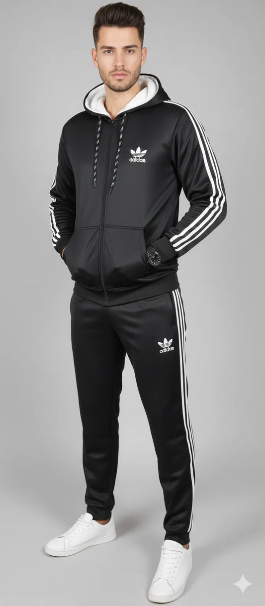 Winter Stripes Zipper Tracksuit"Black"