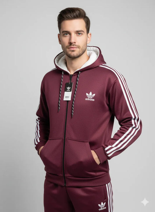 Winter Stripes Zipper Tracksuit "Maroon"