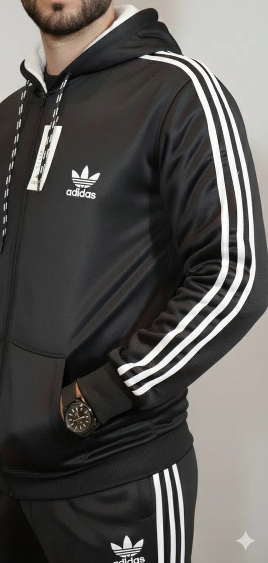 Winter Stripes Zipper Tracksuit"Black"